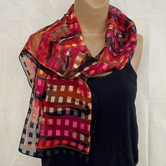 Sheer multicolour scarf with metallic thread detail. Sc0144 - Picture 1 of 6